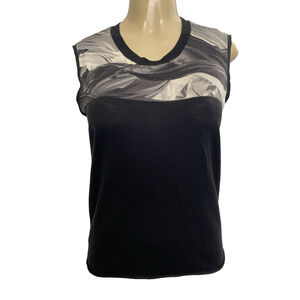 Escada Fantasy Sleeveless Knit Top Blouse Tank Round Neck Wool Black Gray M